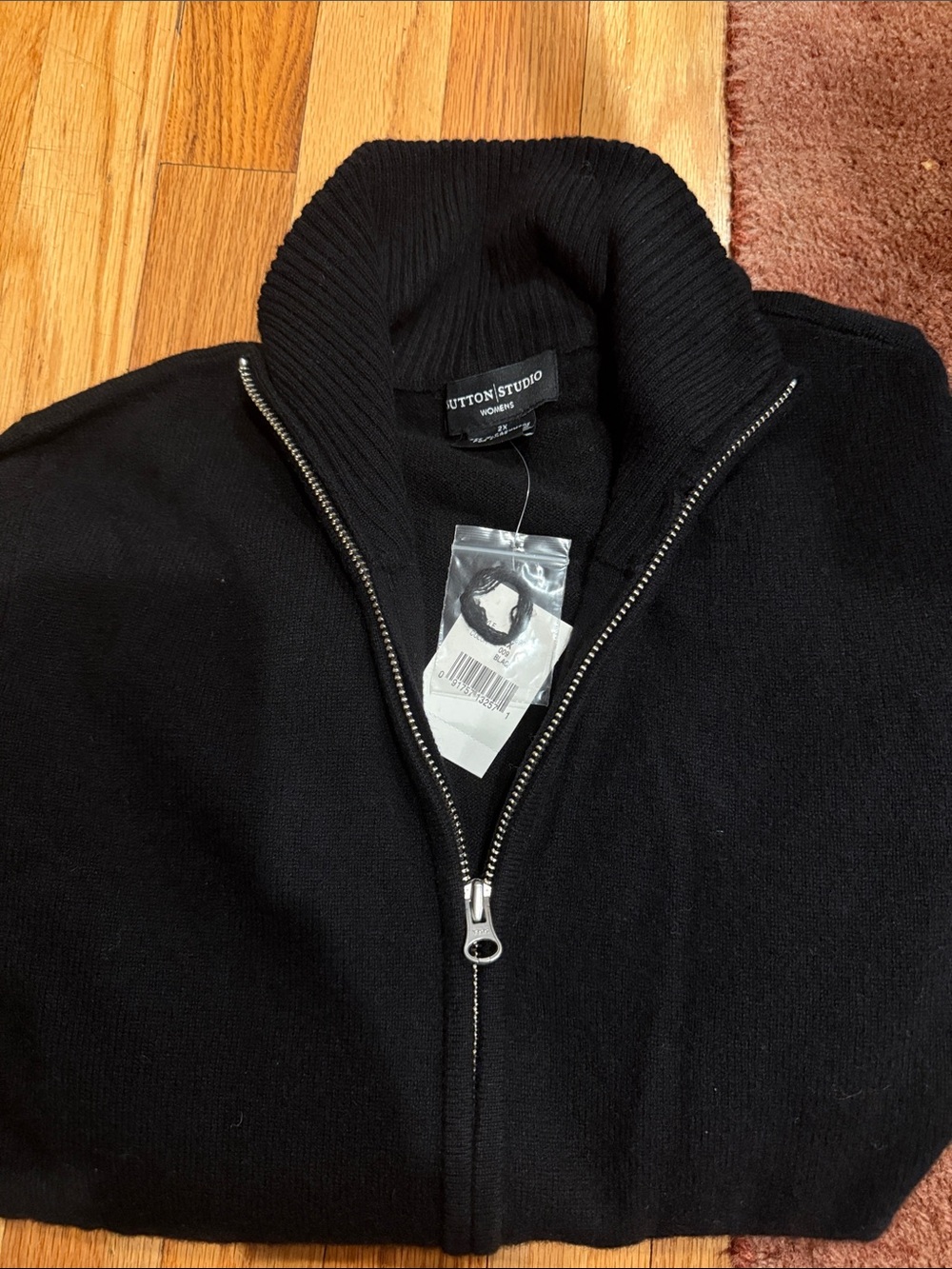 Sutton Studio Womens Full-Zip Collar Sweater in Black 100% cashmere NWT size 2X